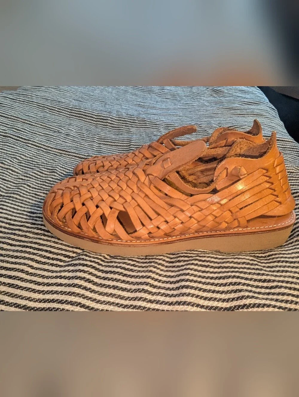 Yuketen Cruz Woven Leather Huarache Tan Shoes Mexico Men 30 US Size 11